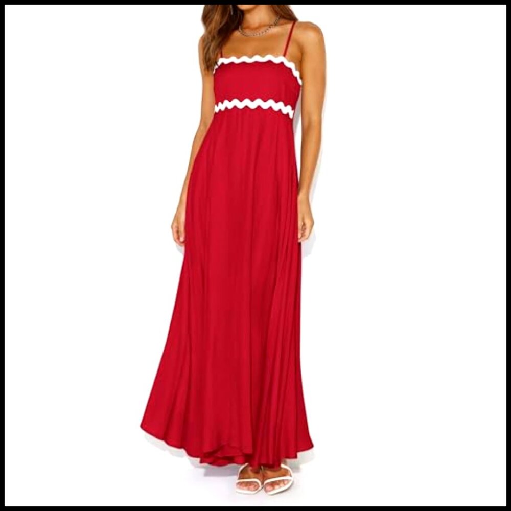 Spaghetti Strap Smocked Maxi Dress Sleeveless Boho Beach Sundress - Picture 2 of 7